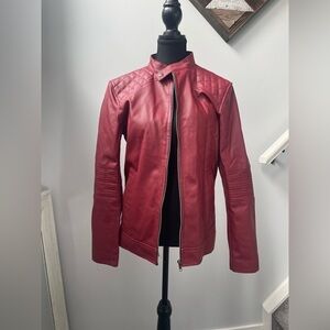Woodland Red Leather Winter Weight Fur Lined Moto Jacket Size S M​​​​​​​​